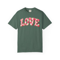 Faux Crochet Checkered LOVE - Comfort Colors | Trendy Women's T-Shirt. Direct to Garment. Printed & Shipped in the USA. Unisex Sizes.