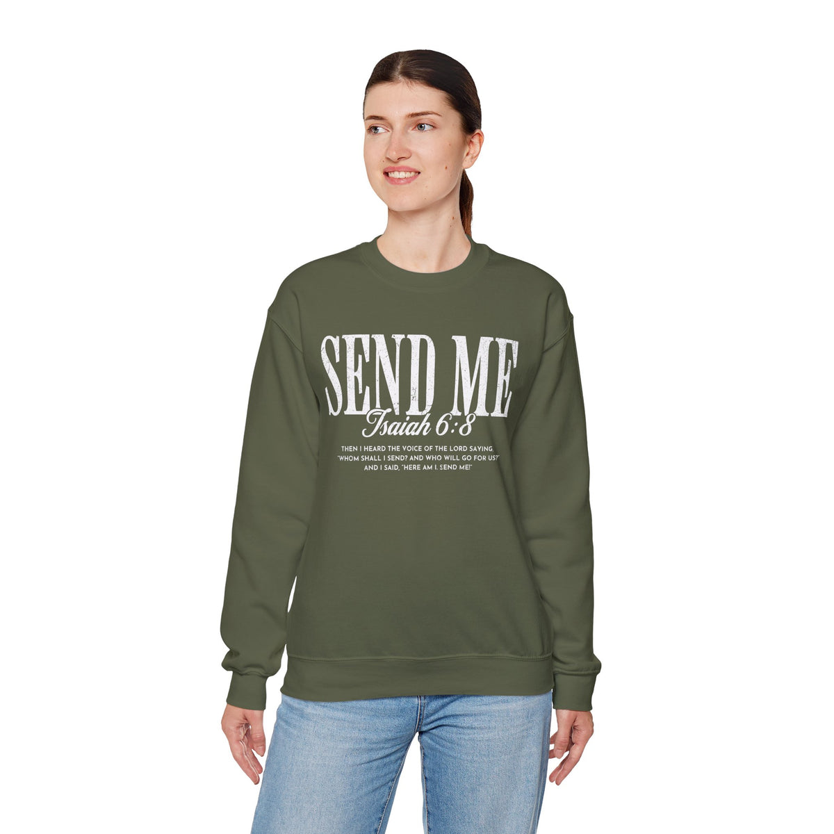 Send Me, Vintage - Faith – Gildan Heavy Blend | Trendy Women’s and Men's Soft Sweatshirt. Direct to Garment. Printed & Shipped in the USA. Unisex Sizes.