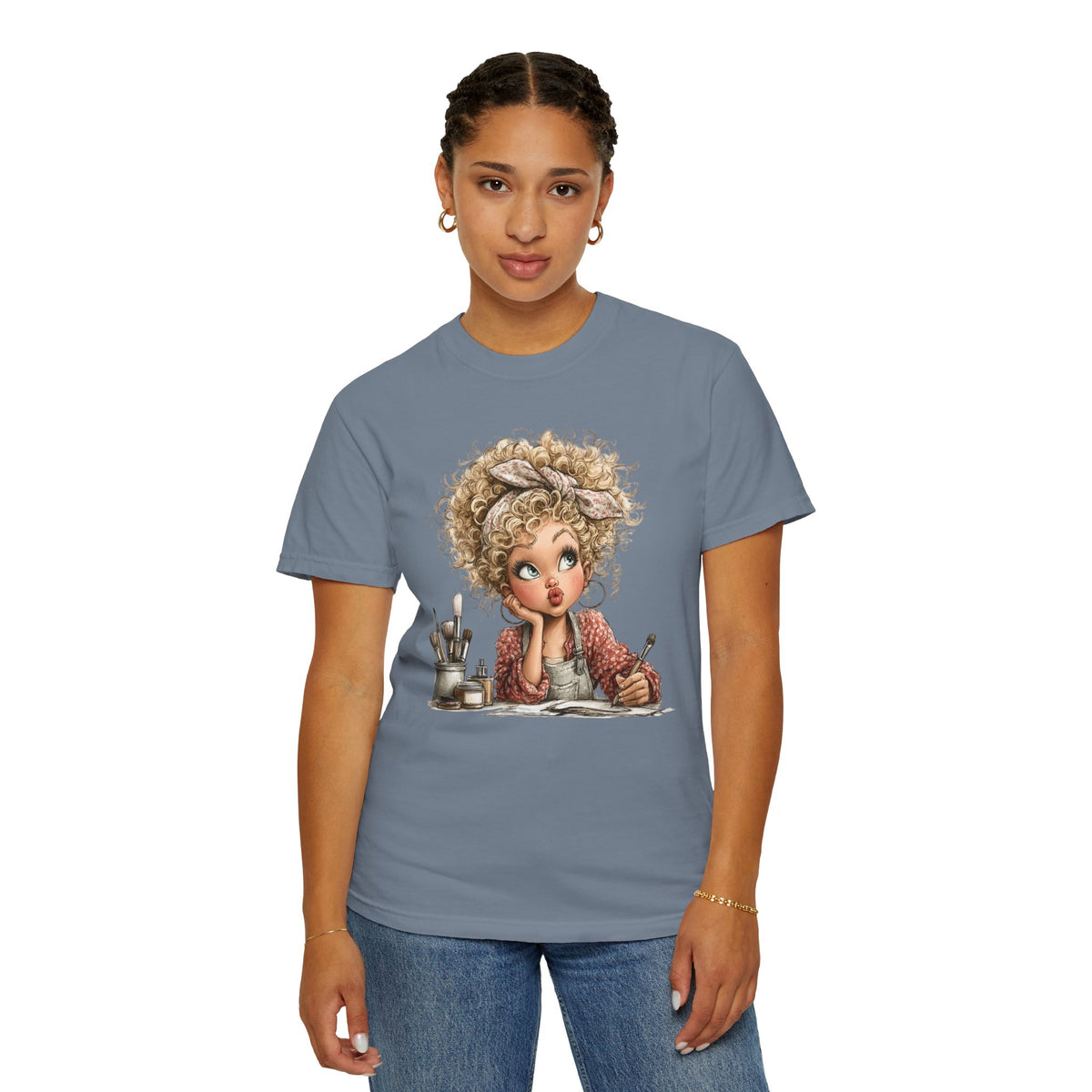 Cute Artist Curly Girl - Comfort Colors | Trendy Women's T-Shirt. Direct to Garment. Printed & Shipped in the USA. Unisex Sizes.