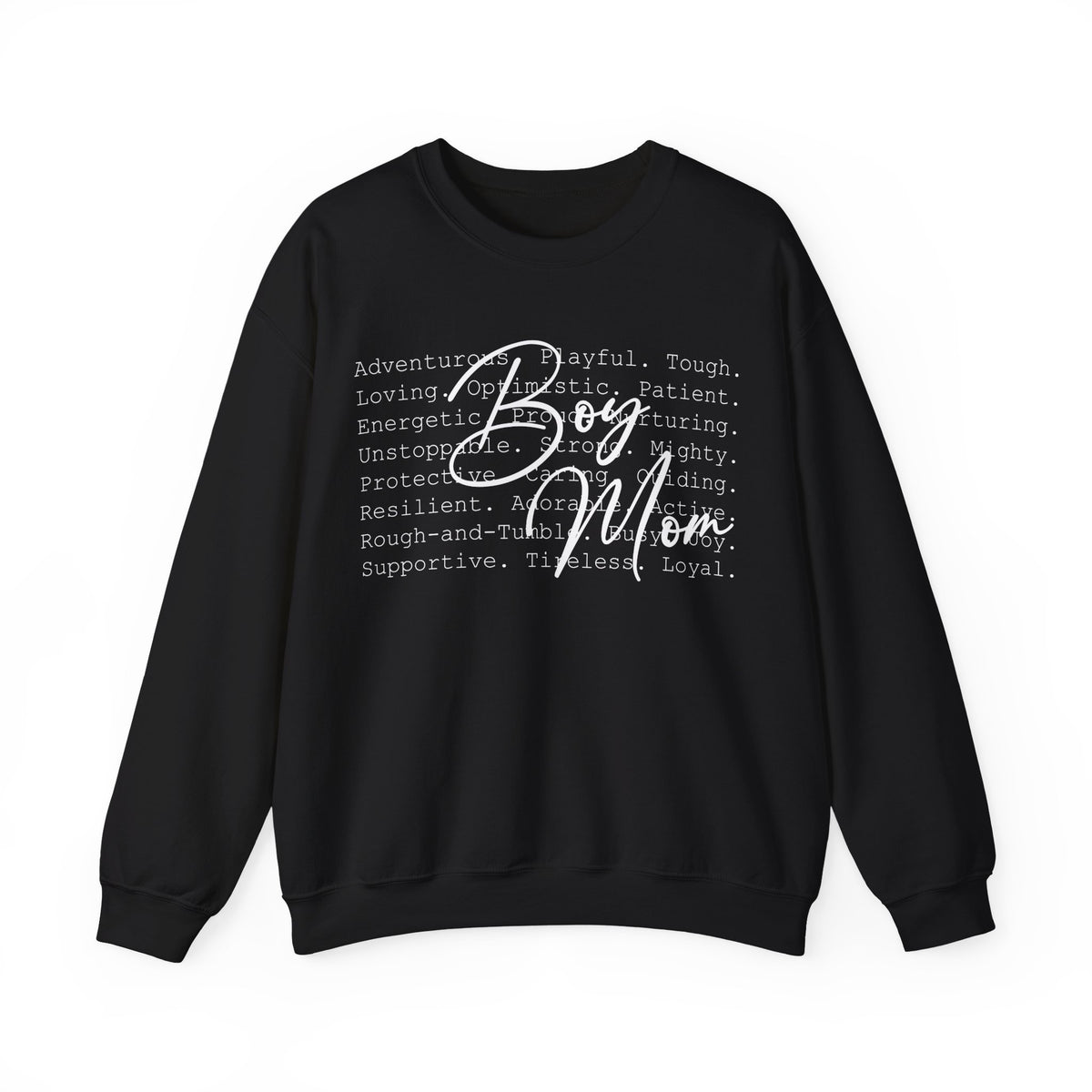Boy Mom Typography – Gildan Heavy Blend | Trendy Women’s Soft Sweatshirt. Direct to Garment. Printed & Shipped in the USA. Unisex Sizes.