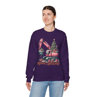 Excavator Merry Christmas Construction – Gildan Heavy Blend | Trendy Women’s Soft Sweatshirt. Direct to Garment. Printed & Shipped in the USA. Unisex Sizes.