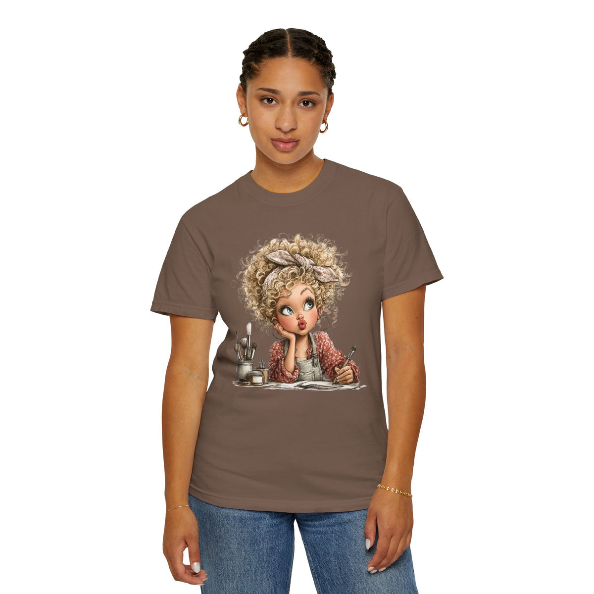 Cute Artist Curly Girl - Comfort Colors | Trendy Women's T-Shirt. Direct to Garment. Printed & Shipped in the USA. Unisex Sizes.