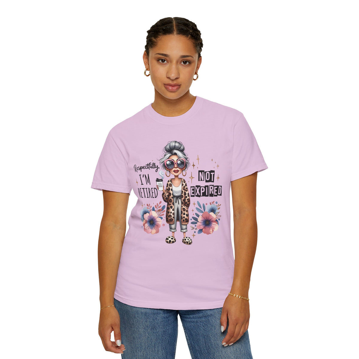 Retired Not Expired, Leopard Funny Grandma - Comfort Colors | Trendy Women's T-Shirt. Direct to Garment. Printed & Shipped in the USA. Unisex Sizes.