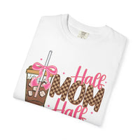 Half Mom Half Coffee. Cute Leopard Print Coffee Design - Comfort Colors | Trendy Women's T-Shirt. Direct to Garment. Printed & Shipped in the USA. Unisex Sizes.