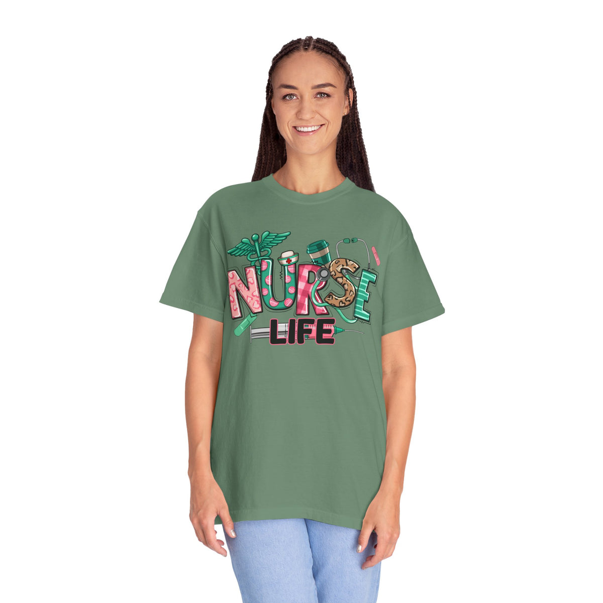 Nurse Life Cute Preppy Healthcare - Comfort Colors | Trendy Women's T-Shirt. Direct to Garment. Printed & Shipped in the USA. Unisex Sizes.