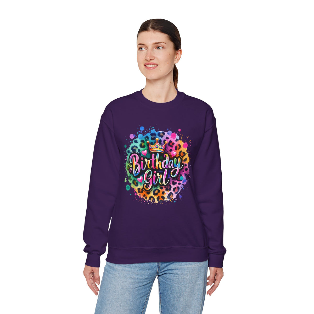 Birthday Girl, Neon Leopard – Gildan Heavy Blend | Trendy Women’s Soft Sweatshirt. Direct to Garment. Printed & Shipped in the USA. Unisex Sizes.