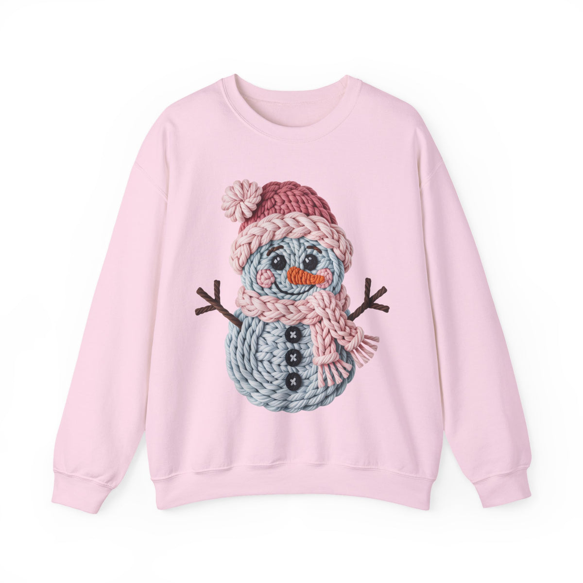 Cute Yarn Snowman - Pink Scarf Faux Yarn – Gildan Heavy Blend | Trendy Women’s Soft Sweatshirt. Direct to Garment. Printed & Shipped in the USA. Unisex Sizes.
