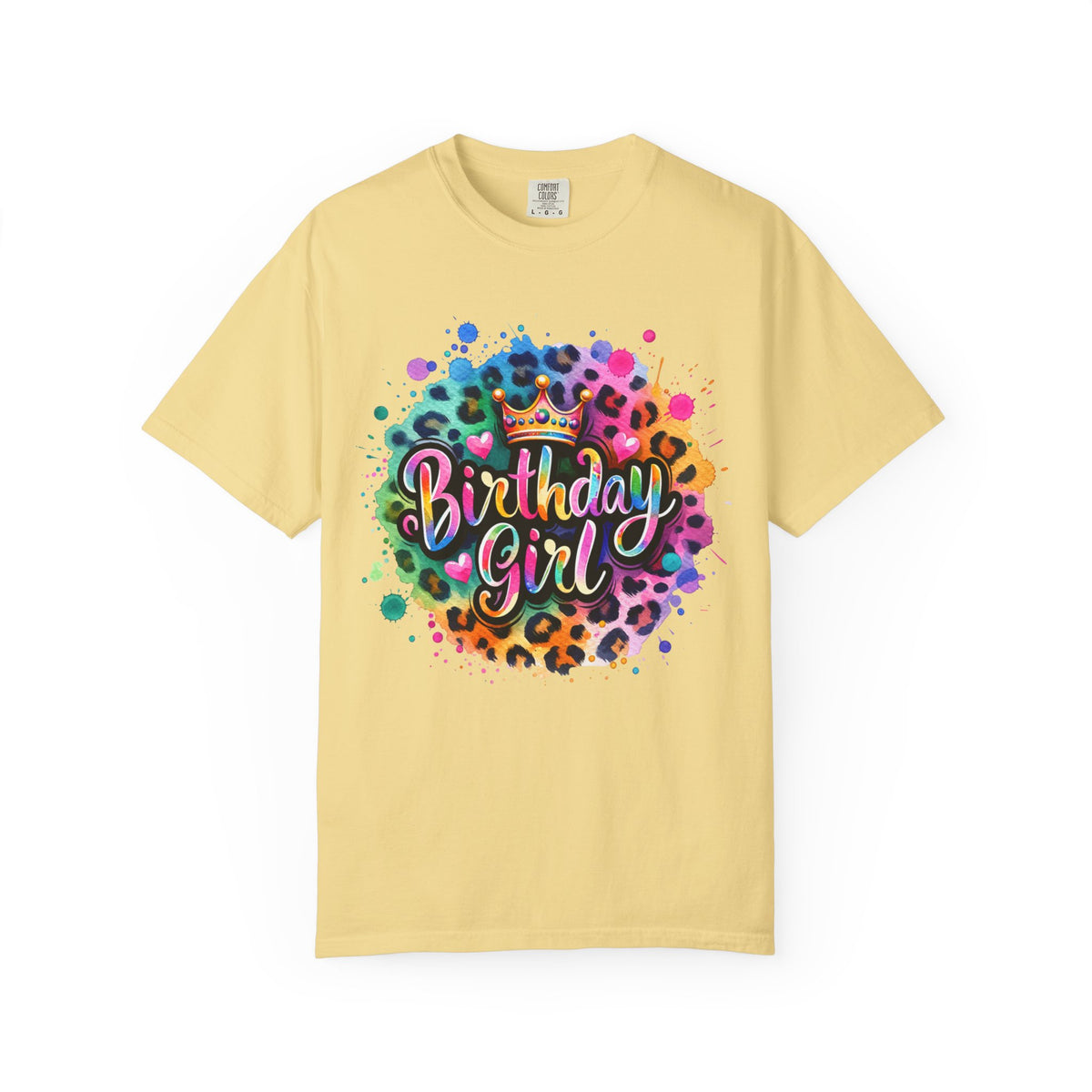Birthday Girl, Neon Leopard - Comfort Colors | Trendy Women's T-Shirt. Direct to Garment. Printed & Shipped in the USA. Unisex Sizes.