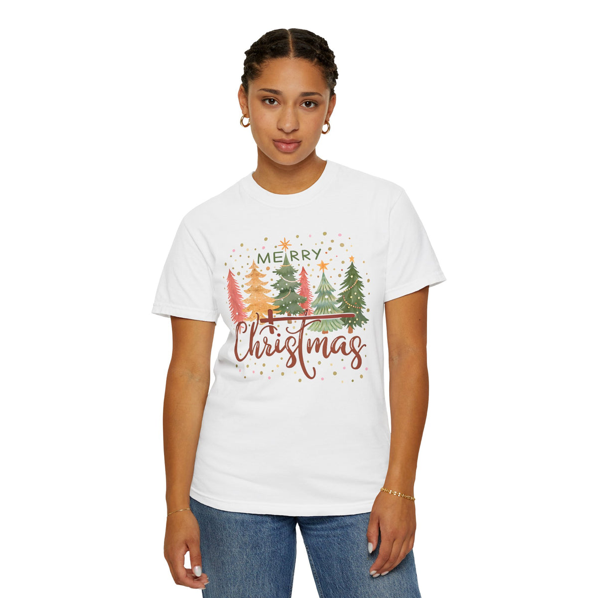 Merry ChrisTmas - Christian Faith - Comfort Colors | Trendy Women's T-Shirt. Direct to Garment. Printed & Shipped in the USA. Unisex Sizes.