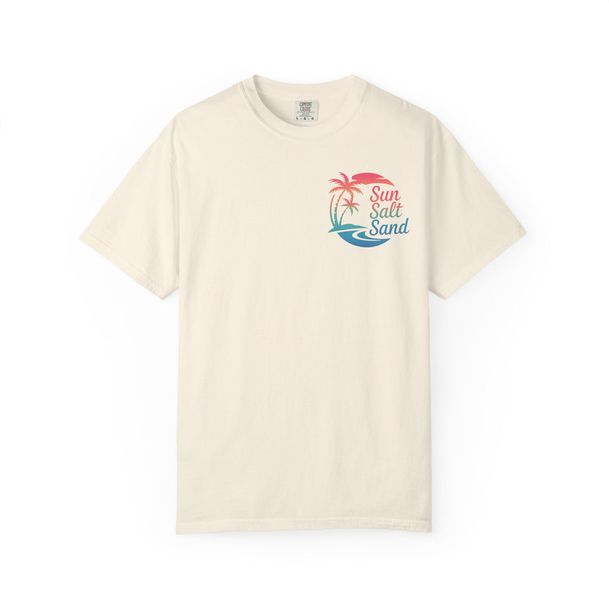 Sun Salt Sand, Beach Sunset - Front & Back Print - Comfort Colors | Trendy Women's and Men's T-Shirt. Direct to Garment. Printed & Shipped in the USA. Unisex Sizes.