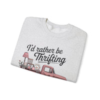 I'd Rather Be Thrifting. Pink Vintage Truck – Gildan Heavy Blend | Trendy Women’s Soft Sweatshirt. Direct to Garment. Printed & Shipped in the USA. Unisex Sizes.