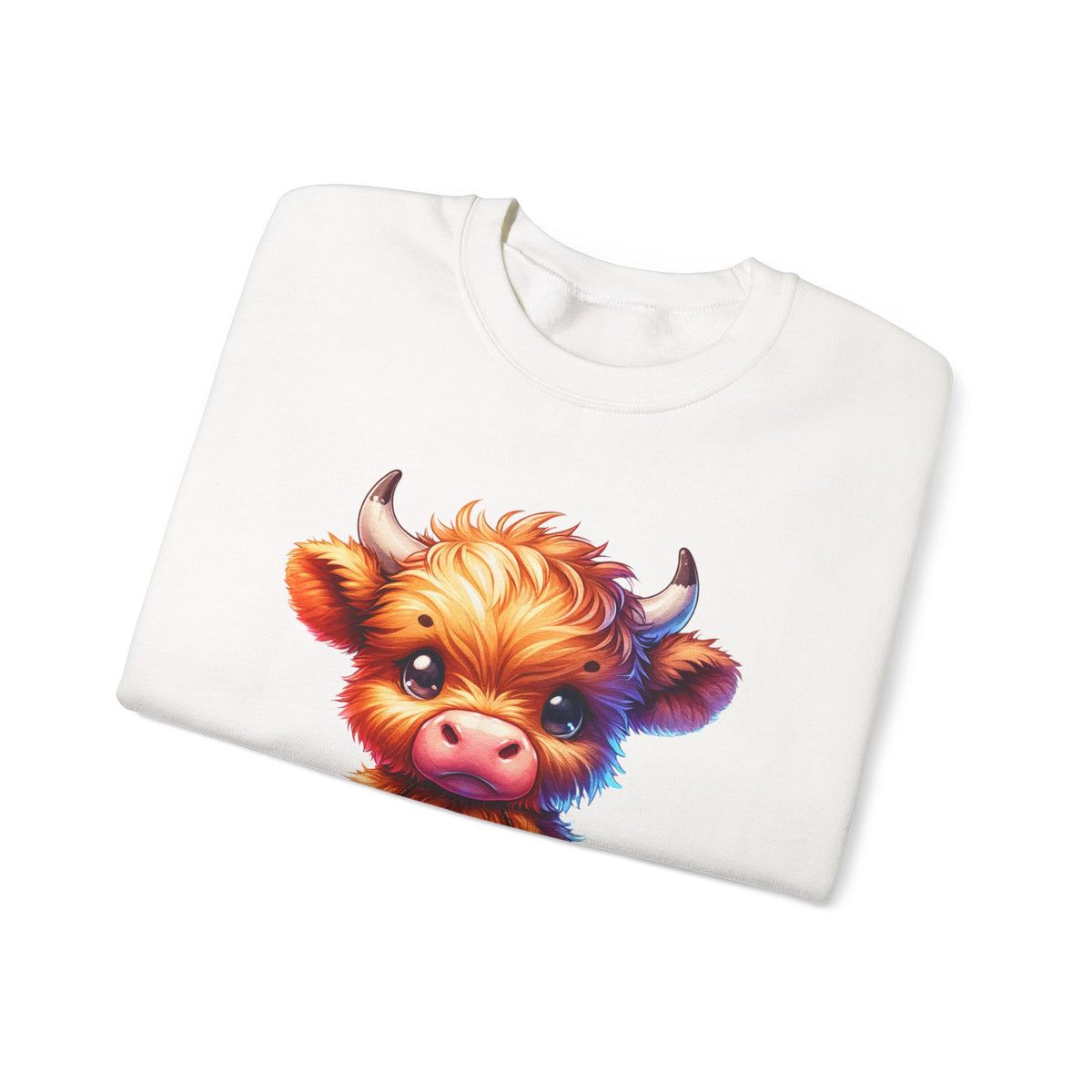 Sugar Addict Highland Cow – Gildan Heavy Blend | Trendy Women’s Soft Sweatshirt. Direct to Garment. Printed & Shipped in the USA. Unisex Sizes.