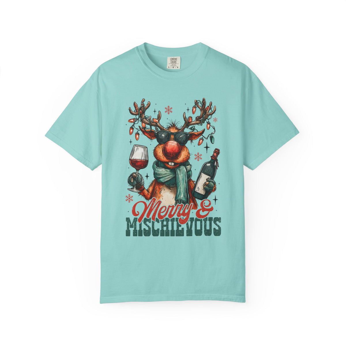 Merry & Mischievous Reindeer - Comfort Colors | Trendy Women's and Men's T-Shirt. Direct to Garment. Printed & Shipped in the USA. Unisex Sizes.
