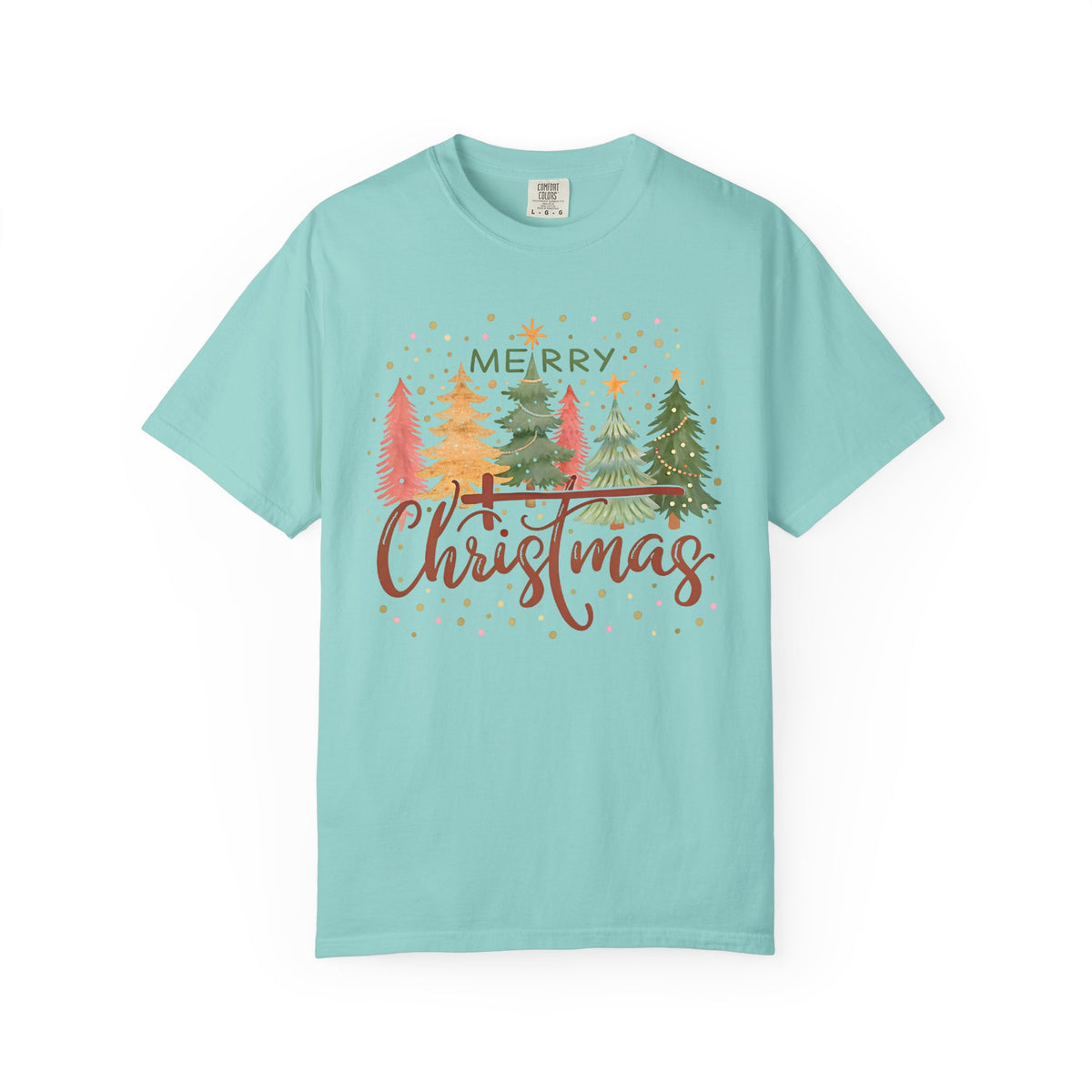 Merry ChrisTmas - Christian Faith - Comfort Colors | Trendy Women's T-Shirt. Direct to Garment. Printed & Shipped in the USA. Unisex Sizes.