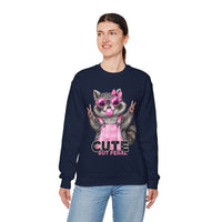 Cute But Feral, Raccoon in Pink Bibs – Gildan Heavy Blend | Trendy Women’s Soft Sweatshirt. Direct to Garment. Printed & Shipped in the USA. Unisex Sizes.