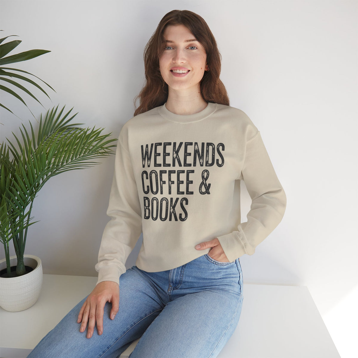 Weekends, Coffee & Books, Vintage – Gildan Heavy Blend | Trendy Women’s and Men's Soft Sweatshirt. Direct to Garment. Printed & Shipped in the USA. Unisex Sizes.