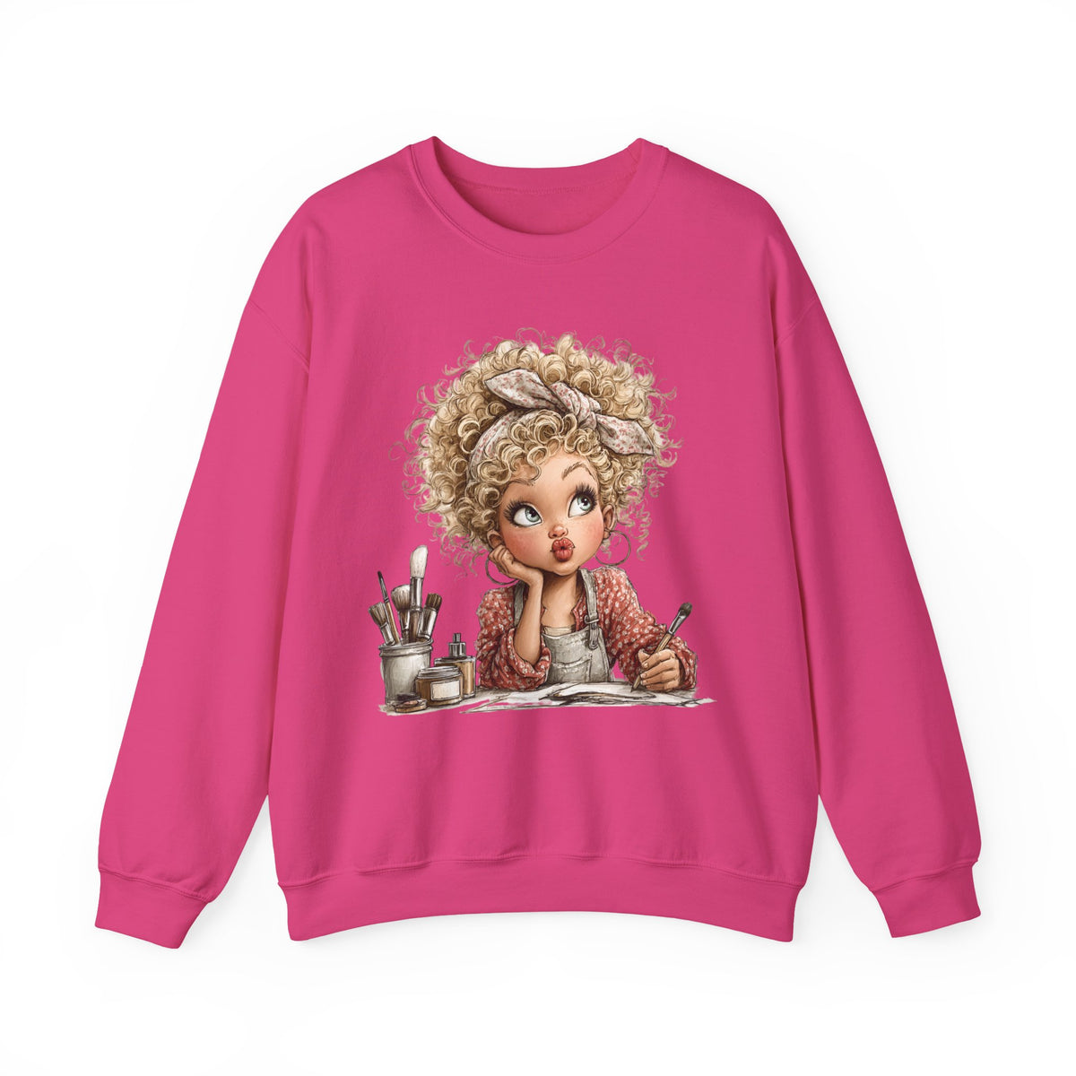 Cute Artist Curly Girl – Gildan Heavy Blend | Trendy Women’s Soft Sweatshirt. Direct to Garment. Printed & Shipped in the USA. Unisex Sizes.