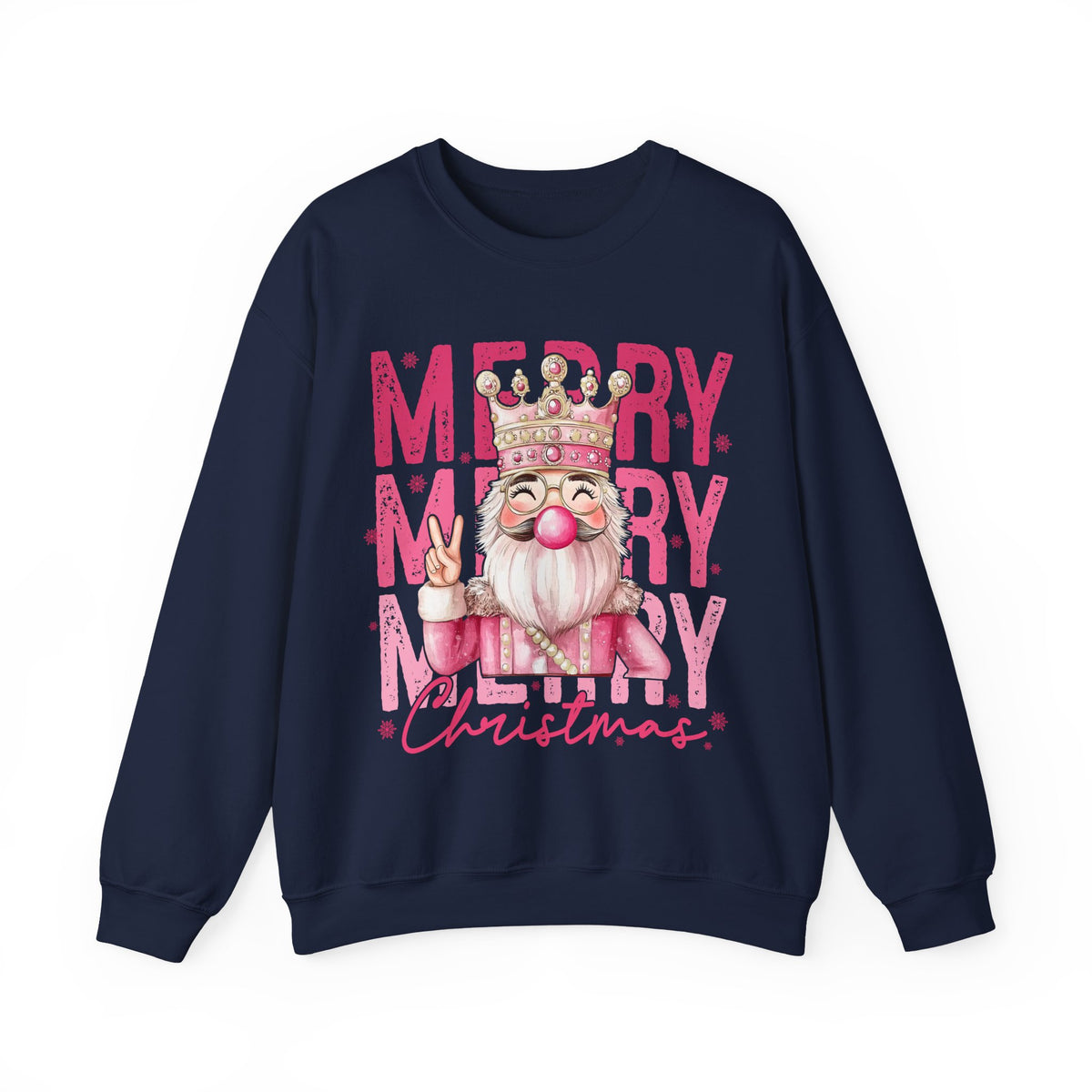 Merry Christmas - Cute Pink Bubblegum Nutcracker – Gildan Heavy Blend | Trendy Women’s Soft Sweatshirt. Direct to Garment. Printed & Shipped in the USA. Unisex Sizes.