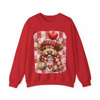 Highland Cow Be Mine, Red Checkered – Gildan Heavy Blend | Trendy Women’s Soft Sweatshirt. Direct to Garment. Printed & Shipped in the USA. Unisex Sizes.