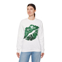 Green Faux Glitter Kiss – Gildan Heavy Blend | Trendy Women’s Soft Sweatshirt. Direct to Garment. Printed & Shipped in the USA. Unisex Sizes.