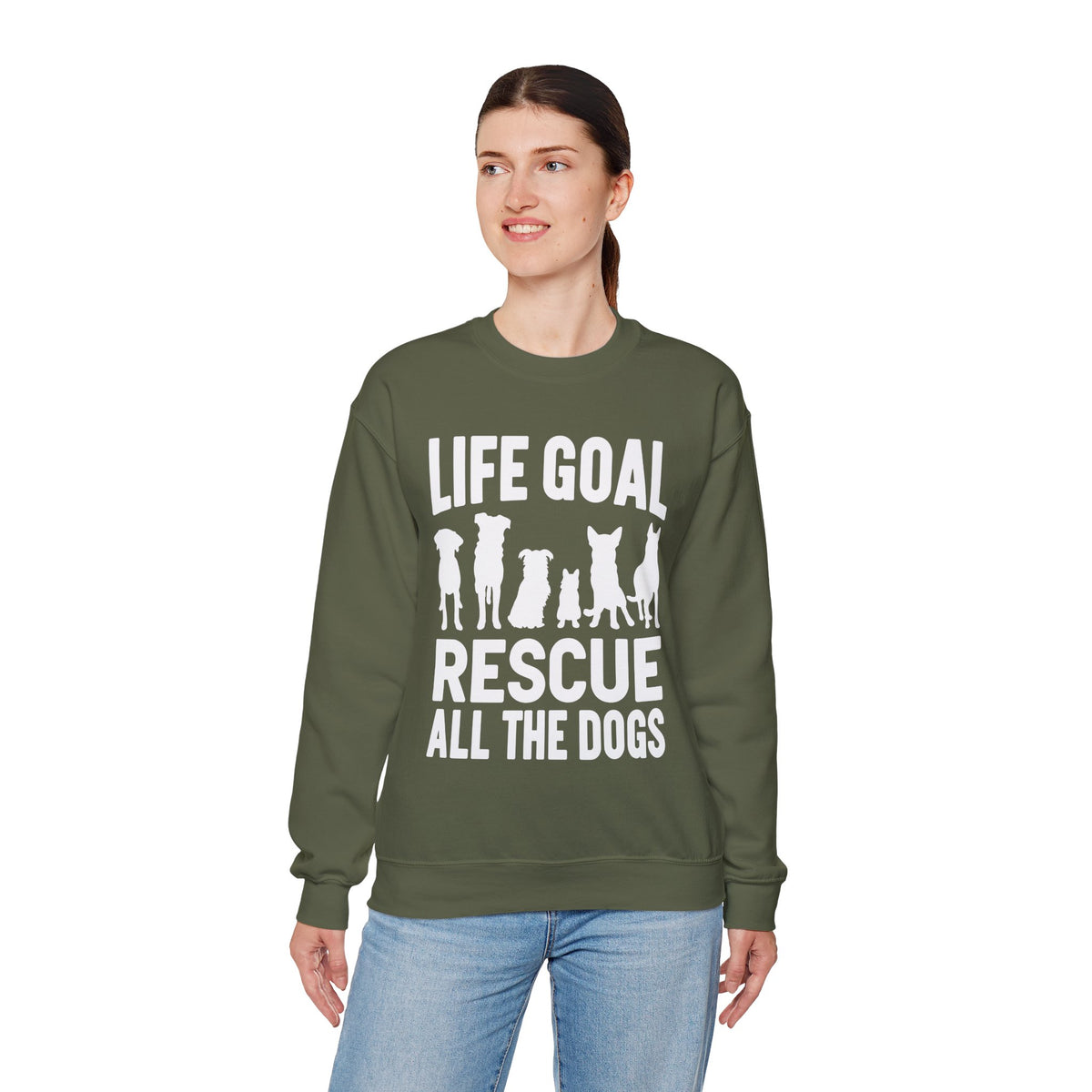 Life Goal Rescue All The Dogs – Gildan Heavy Blend | Trendy Men's and Women’s Soft Sweatshirt. Direct to Garment. Printed & Shipped in the USA. Unisex Sizes.