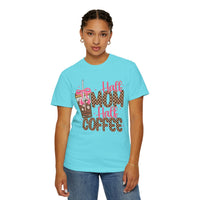 Half Mom Half Coffee. Cute Leopard Print Coffee Design - Comfort Colors | Trendy Women's T-Shirt. Direct to Garment. Printed & Shipped in the USA. Unisex Sizes.