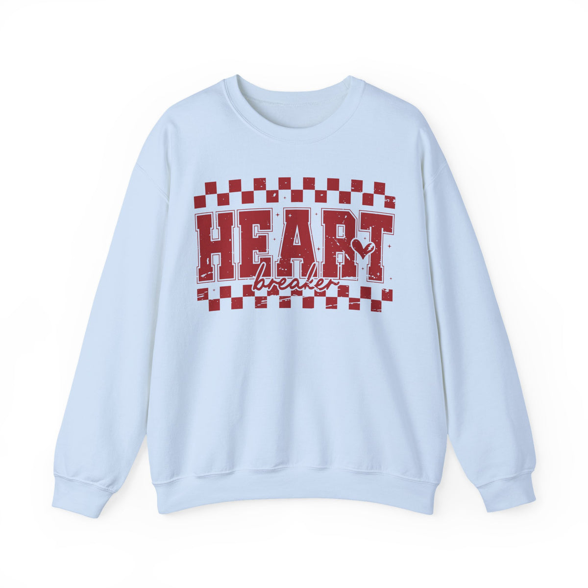 Heart Breaker, Red Checkered Distressed – Gildan Heavy Blend | Trendy Women’s Soft Sweatshirt. Direct to Garment. Printed & Shipped in the USA. Unisex Sizes.