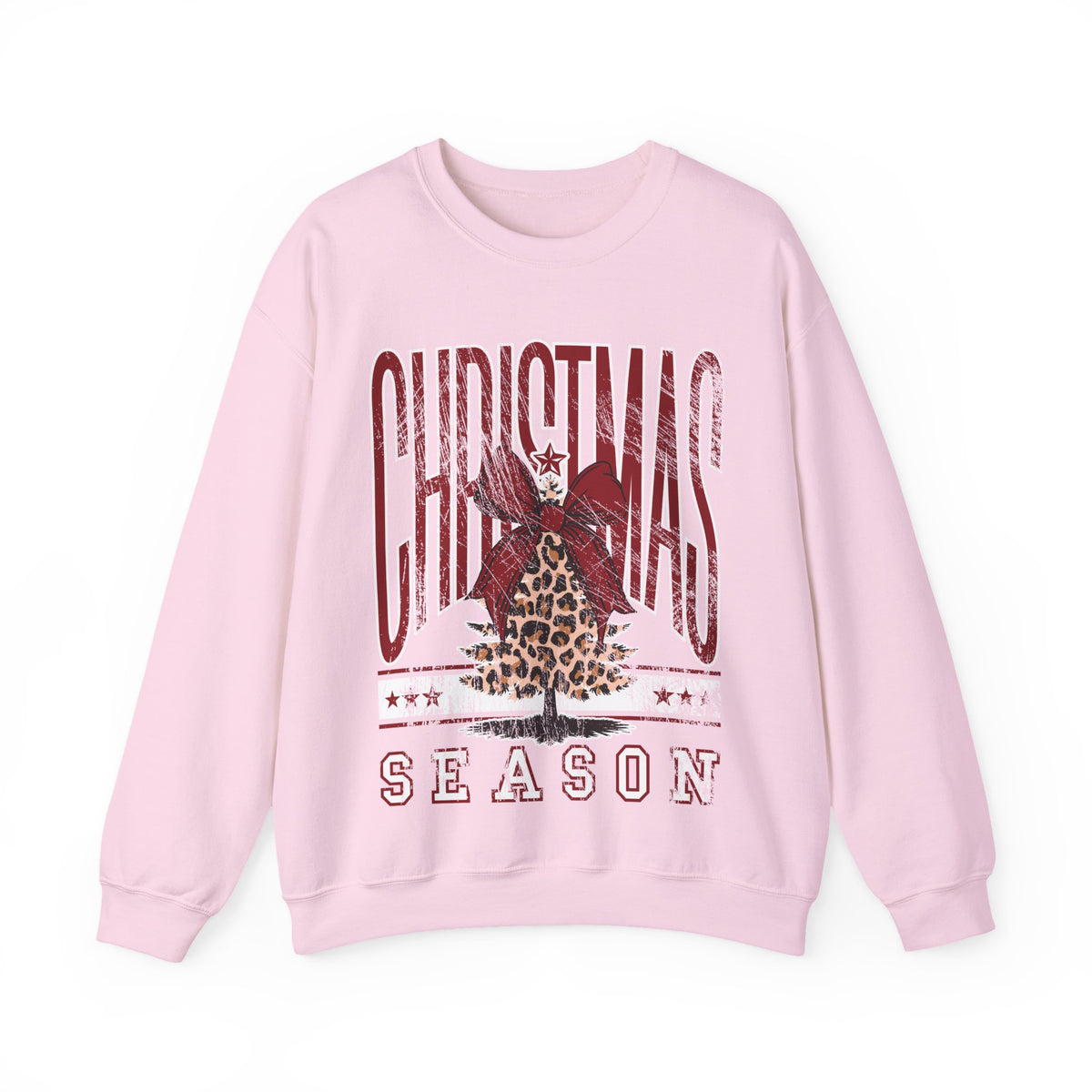 Christmas Season Leopard Tree Distressed – Gildan Heavy Blend | Trendy Women’s Soft Sweatshirt. Direct to Garment. Printed & Shipped in the USA. Unisex Sizes.