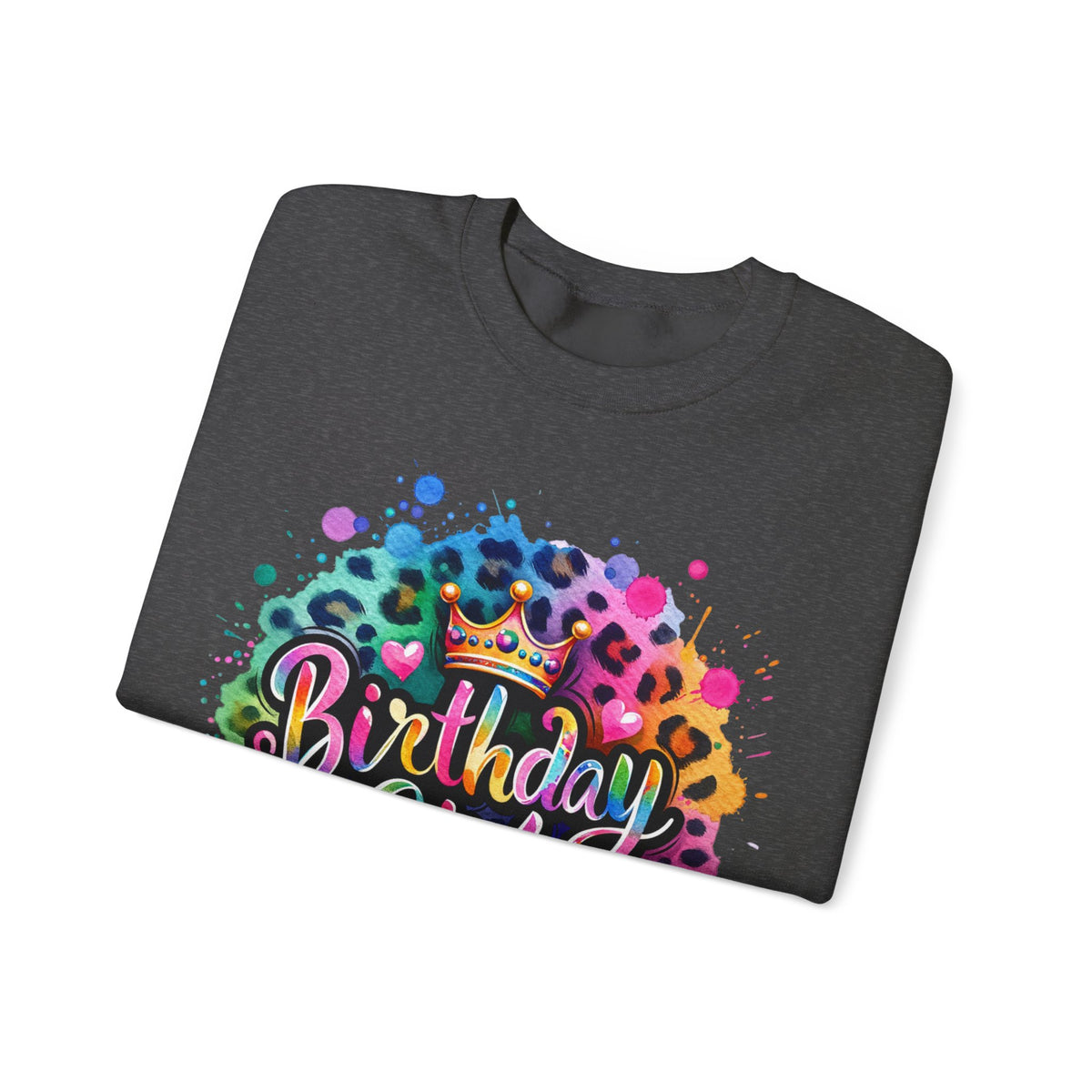 Birthday Girl, Neon Leopard – Gildan Heavy Blend | Trendy Women’s Soft Sweatshirt. Direct to Garment. Printed & Shipped in the USA. Unisex Sizes.