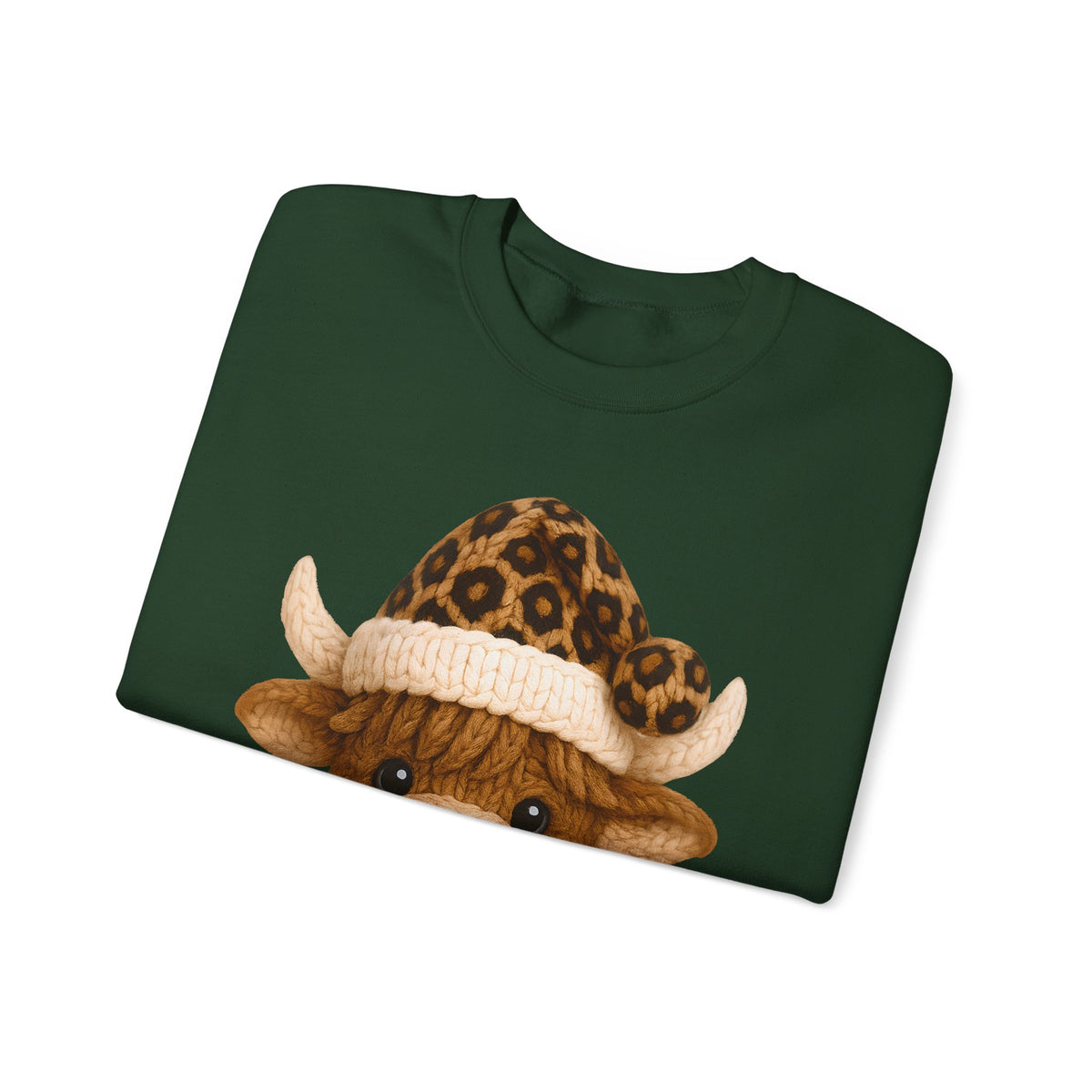 Cute Highland Cow with Leopard Santa Hat Christmas – Gildan Heavy Blend | Trendy Women’s Soft Sweatshirt. Direct to Garment. Printed & Shipped in the USA. Unisex Sizes.