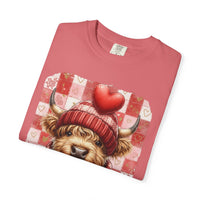 Highland Cow Be Mine, Red Checkered - Comfort Colors | Trendy Women's T-Shirt. Direct to Garment. Printed & Shipped in the USA. Unisex Sizes.
