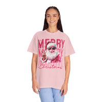 Pink Merry Christmas Bubblegum Santa - Comfort Colors | Trendy Women's T-Shirt. Direct to Garment. Printed & Shipped in the USA. Unisex Sizes.