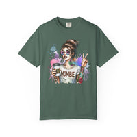 Cool Mombie with Coffee Peace Tattoo - Comfort Colors | Trendy Women's T-Shirt. Direct to Garment. Printed & Shipped in the USA. Unisex Sizes.