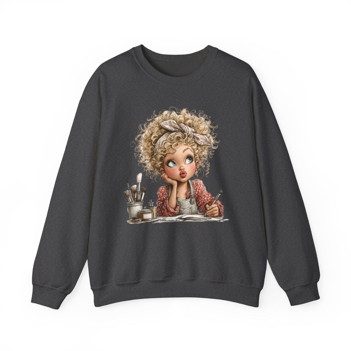 Cute Artist Curly Girl – Gildan Heavy Blend | Trendy Women’s Soft Sweatshirt. Direct to Garment. Printed & Shipped in the USA. Unisex Sizes.