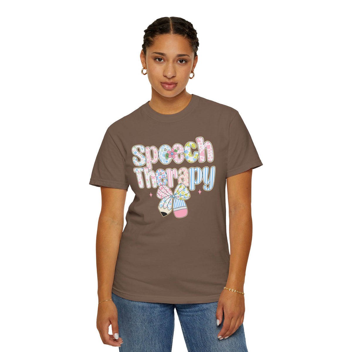 Speech Therapy - Pink Blue Coquette - Comfort Colors | Trendy Women's T-Shirt. Direct to Garment. Printed & Shipped in the USA. Unisex Sizes.