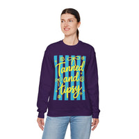 Tanned and Tipsy – Gildan Heavy Blend | Trendy Women’s Soft Sweatshirt. Direct to Garment. Printed & Shipped in the USA. Unisex Sizes.