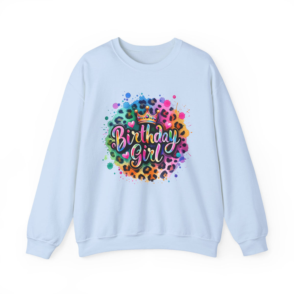 Birthday Girl, Neon Leopard – Gildan Heavy Blend | Trendy Women’s Soft Sweatshirt. Direct to Garment. Printed & Shipped in the USA. Unisex Sizes.
