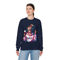 Dramatic Girl With Wine Messy Bun Peace Sign – Gildan Heavy Blend | Trendy Women’s Soft Sweatshirt. Direct to Garment. Printed & Shipped in the USA. Unisex Sizes.