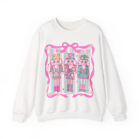 Coquette Pastel Christmas Nutcracker Trio Pink and Green – Gildan Heavy Blend | Trendy Women’s Soft Sweatshirt. Direct to Garment. Printed & Shipped in the USA. Unisex Sizes.