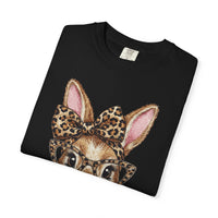 Bunny with Leopard Bow and Glasses - Comfort Colors | Trendy Women's T-Shirt. Direct to Garment. Printed & Shipped in the USA. Unisex Sizes.