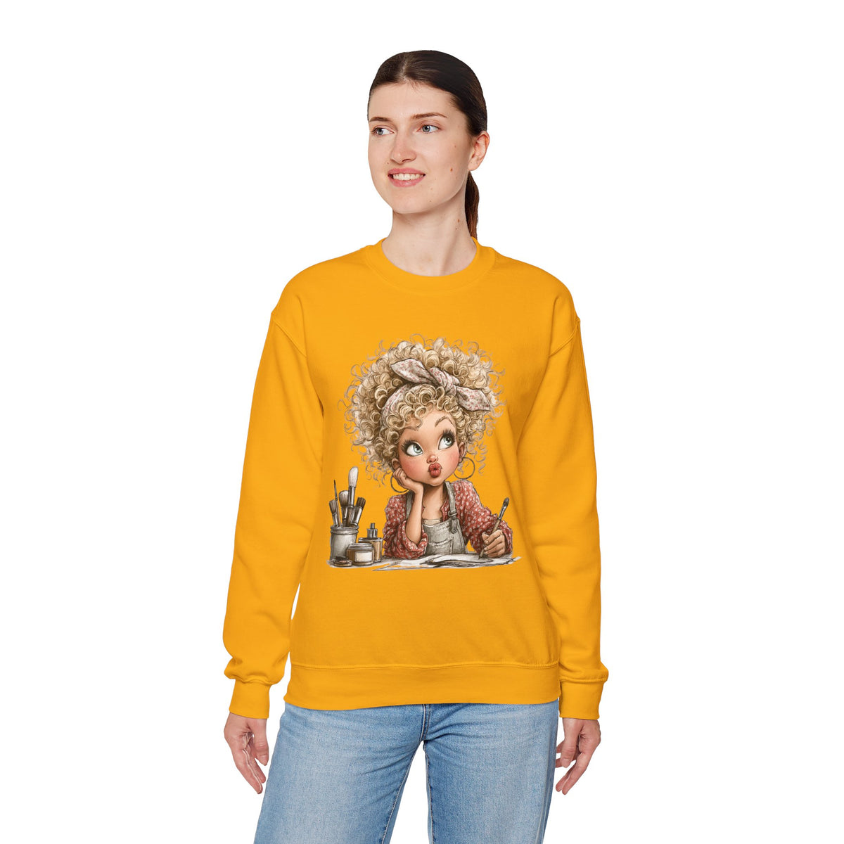 Cute Artist Curly Girl – Gildan Heavy Blend | Trendy Women’s Soft Sweatshirt. Direct to Garment. Printed & Shipped in the USA. Unisex Sizes.