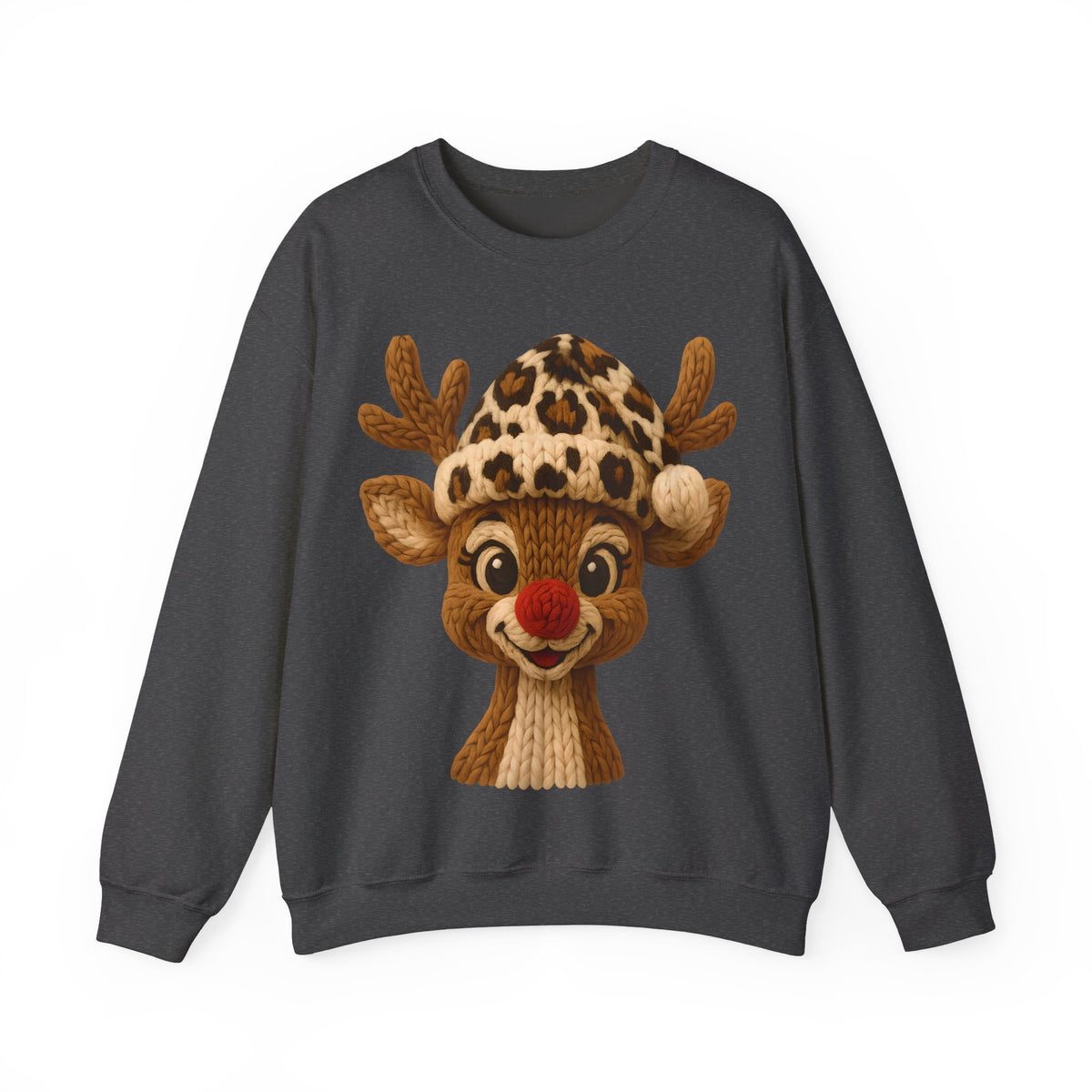 Rudolph Reindeer Leopard Santa Hat Christmas – Gildan Heavy Blend | Trendy Women’s Soft Sweatshirt. Direct to Garment. Printed & Shipped in the USA. Unisex Sizes.