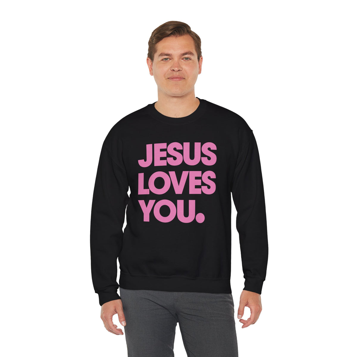 Jesus Loves You – Gildan Heavy Blend | Trendy Women’s and Men's Soft Sweatshirt. Direct to Garment. Printed & Shipped in the USA. Unisex Sizes.