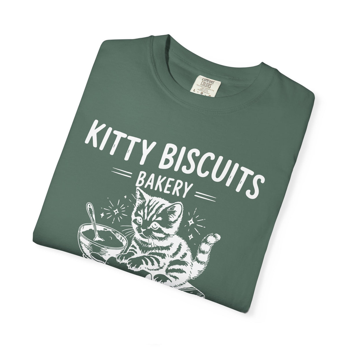 Kitty Biscuits Bakery - Comfort Colors | Trendy Women's and Men's T-Shirt. Direct to Garment. Printed & Shipped in the USA. Unisex Sizes.