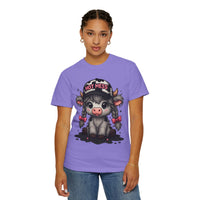 Cute Highland Cow 'Hot Mess' In Braids  - Comfort Colors | Trendy Women's T-Shirt. Direct to Garment. Printed & Shipped in the USA. Unisex Sizes.
