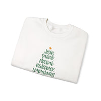 Jesus Names Christmas Tree – Gildan Heavy Blend | Trendy Women’s Soft Sweatshirt. Direct to Garment. Printed & Shipped in the USA. Unisex Sizes.