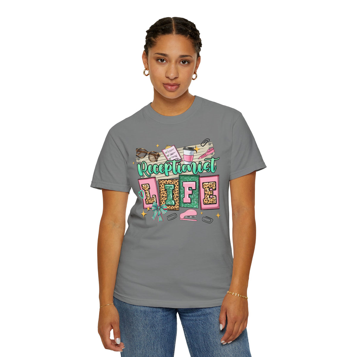 Receptionist Life - Comfort Colors | Trendy Women's T-Shirt. Direct to Garment. Printed & Shipped in the USA. Unisex Sizes.