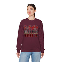 Firefighter Wife Patriotic Flag Lettering for Firefighter Spouse – Gildan Heavy Blend | Trendy Women’s Soft Sweatshirt. Direct to Garment. Printed & Shipped in the USA. Unisex Sizes.