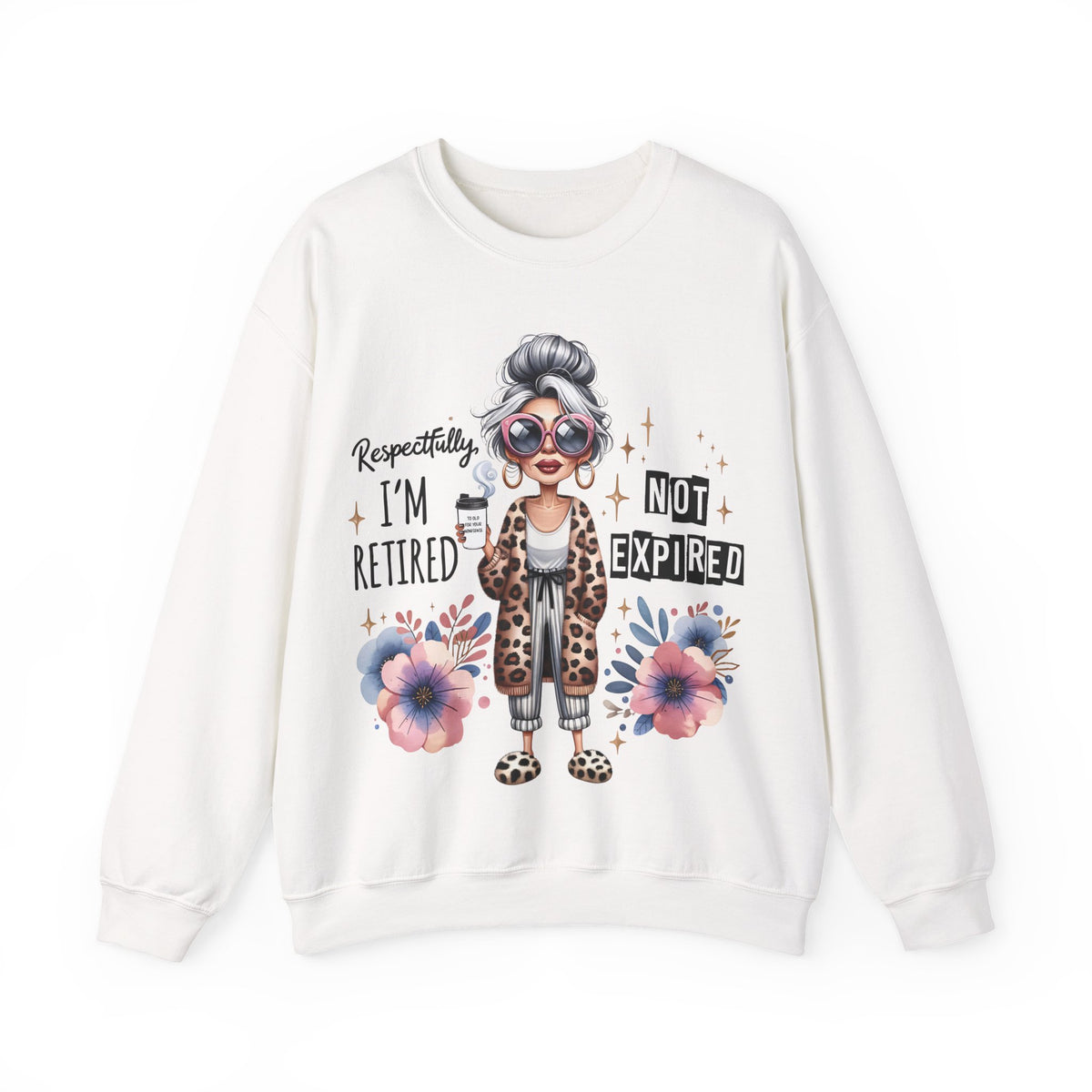Retired Not Expired Crewneck Sweatshirt — Funny Retro Grandma Graphic