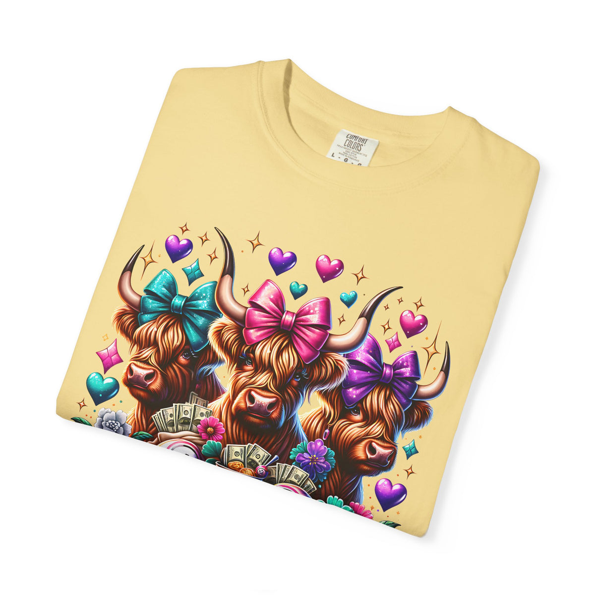 Cute Highland Cows Bingo Squad - Comfort Colors | Trendy Women's T-Shirt. Direct to Garment. Printed & Shipped in the USA. Unisex Sizes.